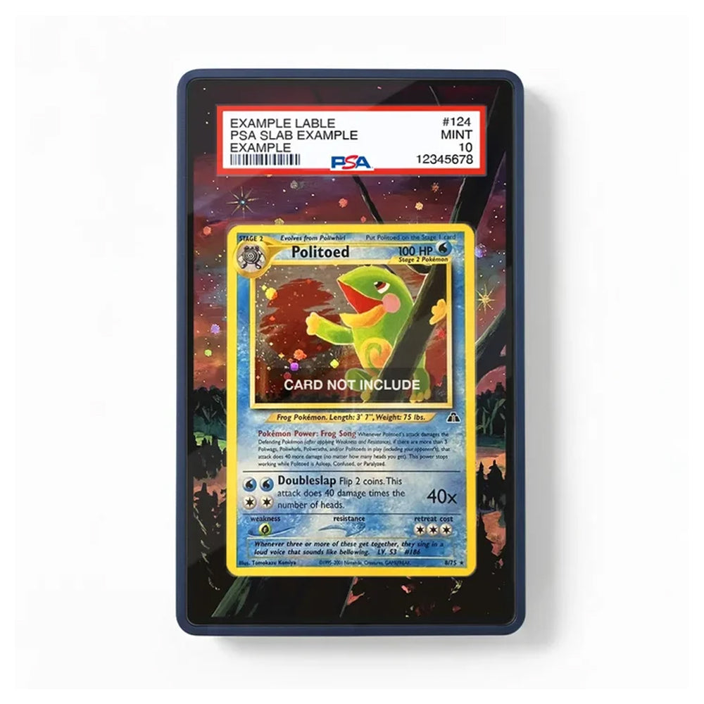 A PSA graded trading card slab showing a Pokémon card, photographed against a plain white background. The slab has a dark blue border and a red PSA grading label at the top.
