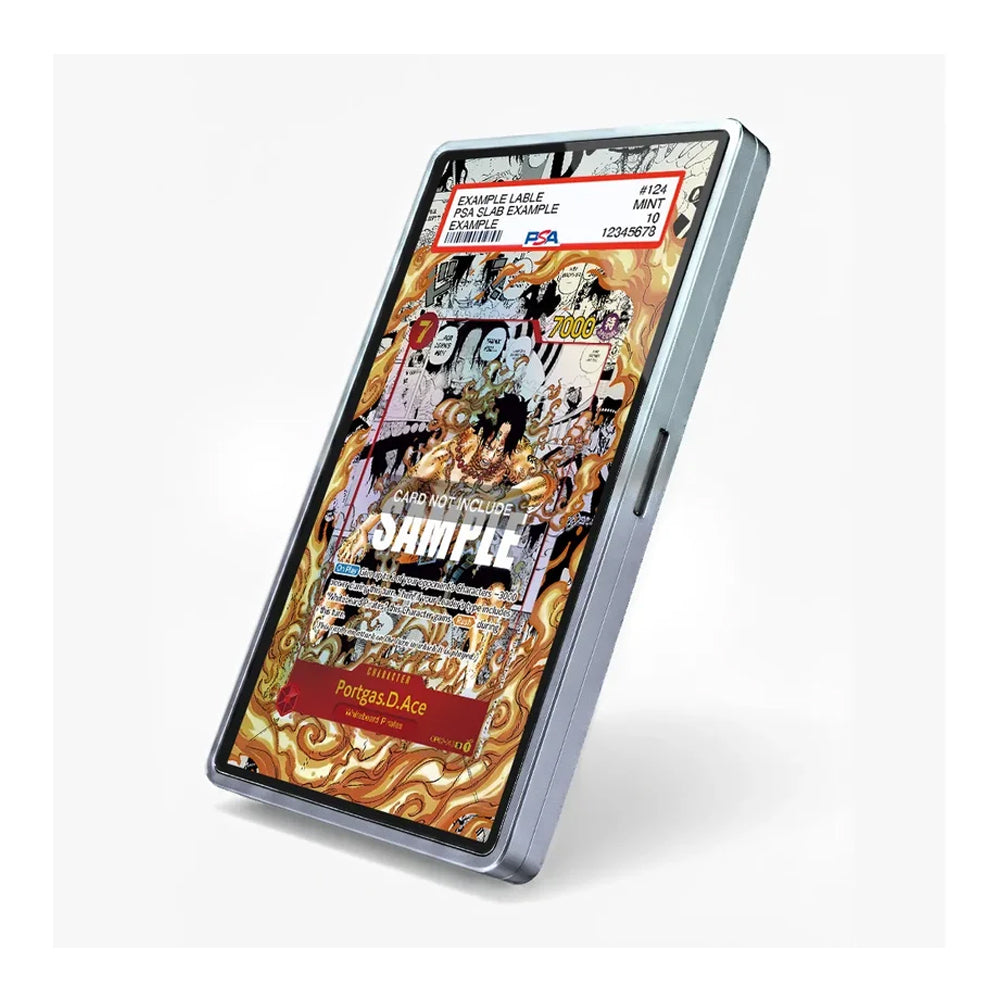 A silver smartphone shown at an angle on a light gray background, displaying a colorful collage-style screen graphic with the text 'SAMFLL' and 'pergaminAce'.