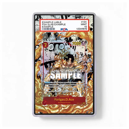 A PSA sample grading slab showing a detailed anime card illustration with a red PSA label at the top and a gray protective edge, photographed on a white background.