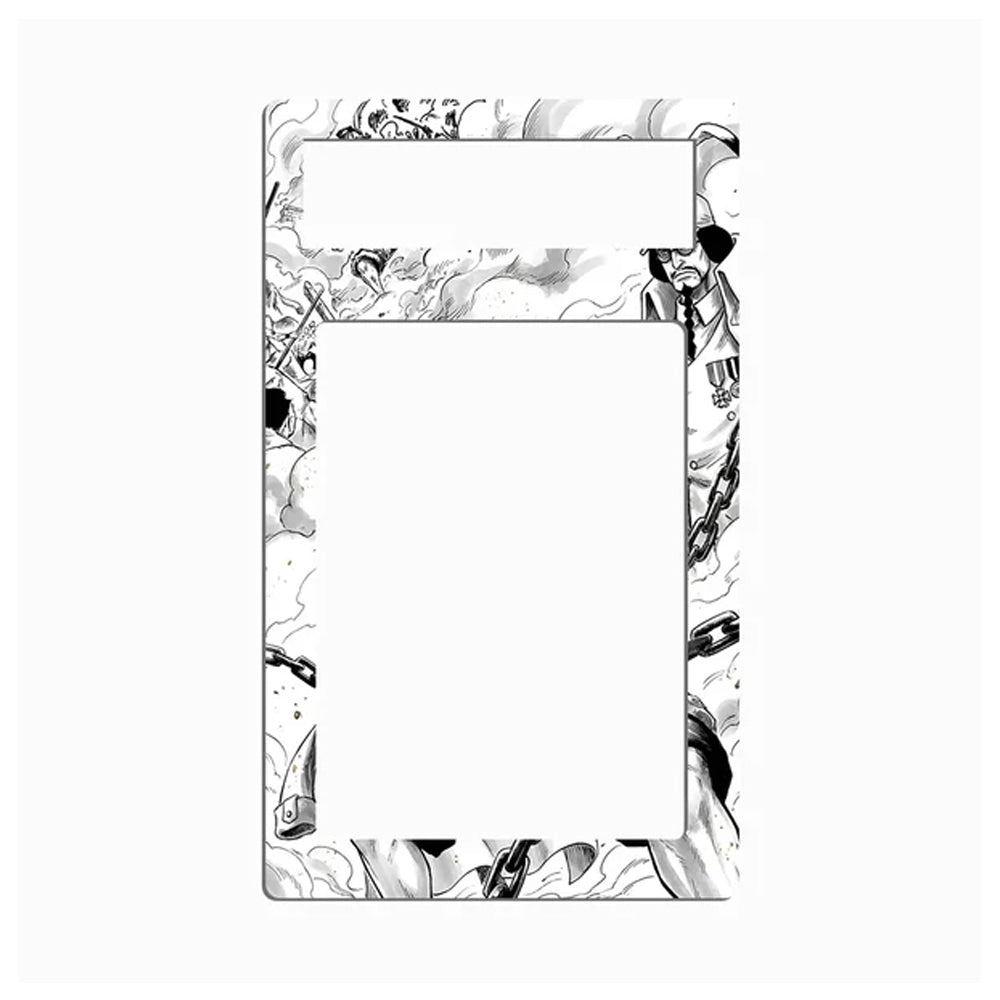A rectangular decorative plate or frame with a black and white manga-style border illustration, shown on a plain light gray background.