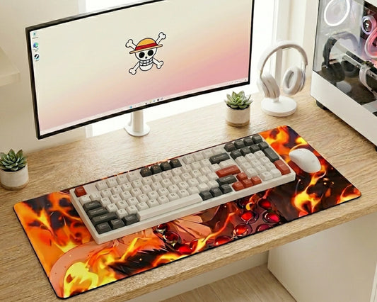 Portgas D Ace Fire Power Mousepad Anime Desk Mat XL One Piece Flame Warrior Gaming Mouse Pad - PokeTCG
