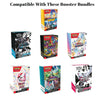 A promotional graphic showing a list of compatible Pokémon booster bundles under the heading 'Compatible With These Booster Bundles.' The image contains multiple boxed Pokémon TCG products arranged on a white background, including Black Myth: Solstice, Scarlet & Violet, Primarie, 151, MEGA Drive, and White Hunter.