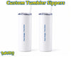 Two white custom tumbler sippers with clear lids and straws, shown side by side on a white background with 'Custom Tumbler Sippers' text at the top and a PokéTCG logo at the bottom left.