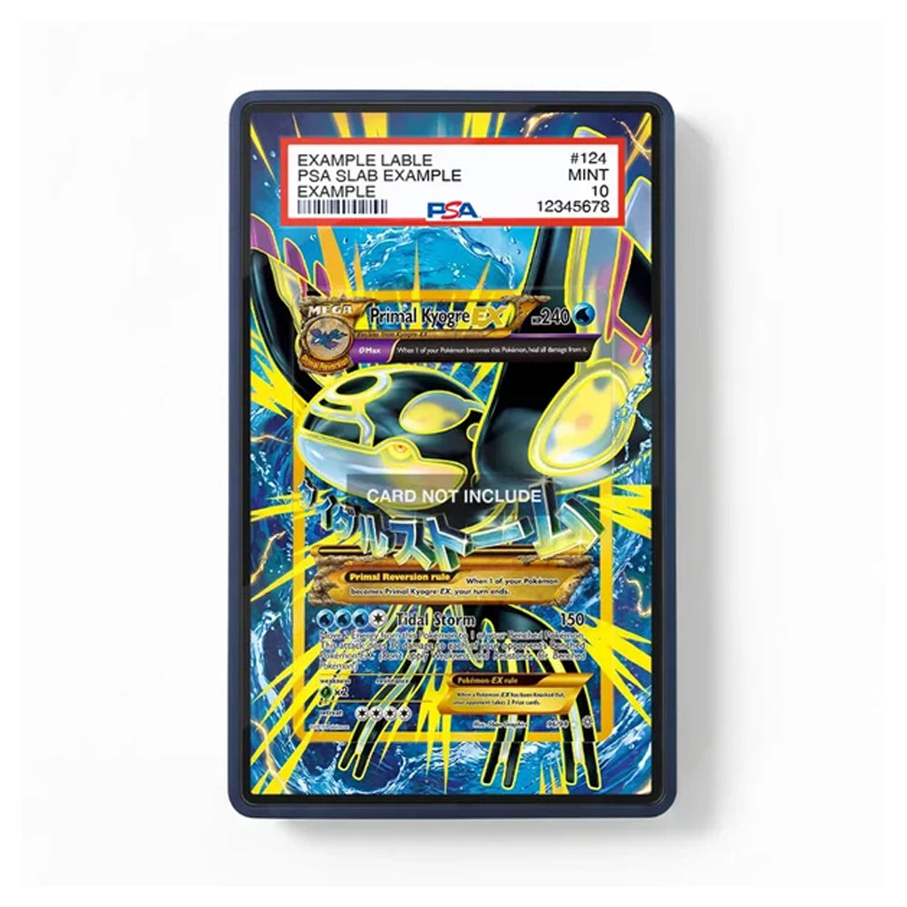 A PSA graded slab containing a Pokémon TCG card, shown in a black protective case against a white background. The slab includes a white header with grading details and a colorful card insert featuring a blue, yellow, and black design.