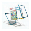 A set of transparent acrylic or glass card protectors with metallic blue edges, shown floating around a graded Pokémon TCG card on a clean white background.