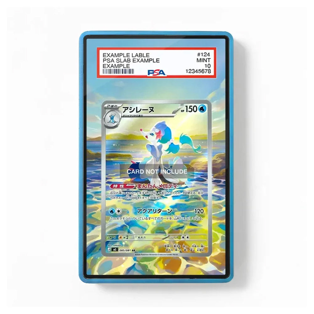 A PSA graded protective card slab containing a Pokémon card, shown against a plain white background. The slab has a blue border and a PSA label at the top.