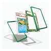 A clear acrylic protective case with a vibrant green border is shown displaying a graded Pokémon Parley trading card. The case is presented in a floating, exploded view showing three layers, with one layer featuring a green fern pattern insert.