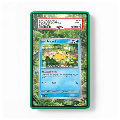 A PSA graded protective slab for a Pokémon card, featuring a green border and a PSA label at the top, shown against a white background.