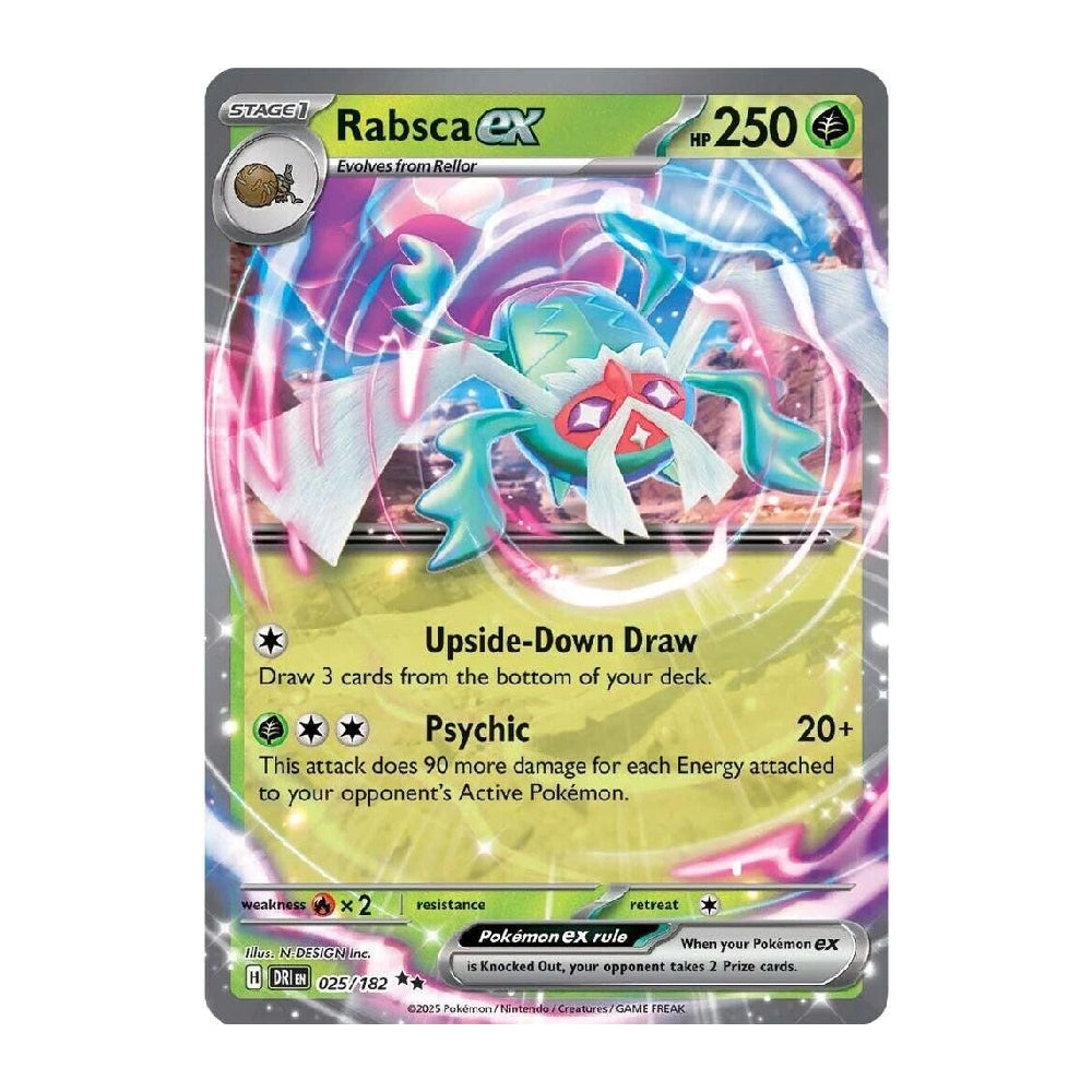 A single Pokémon trading card for Rabsca EX, shown against a plain white background. The card features colorful artwork with pink, blue, and yellow tones, and the Pokémon EX branding and game text are visible.