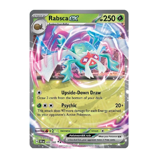 A single Pokémon trading card for Rabsca EX, shown against a plain white background. The card features colorful artwork with pink, blue, and yellow tones, and the Pokémon EX branding and game text are visible.