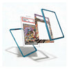 Three clear protective card sleeves with metallic blue edges are shown floating around a graded Pokémon TCG card on a white background.