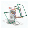 Three transparent acrylic card protectors with green edges are shown floating around a graded Pokémon TCG card on a clean white background.
