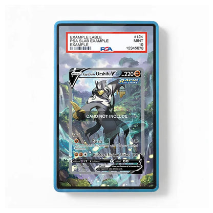 A PSA graded protective card case containing a Pokémon TCG card featuring Urshifu, shown against a plain white background. The blue case has a clear top window displaying the graded slab and label from PSA.