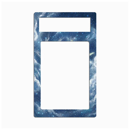 A rectangular phone case or frame insert with rounded corners, featuring a blue and white galaxy space design with stars and nebulae, shown on a plain white background.