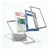 A clear protective case frame and a blue-and-white patterned insert are shown alongside a graded Pokémon card in a plastic holder, arranged on a clean white background.