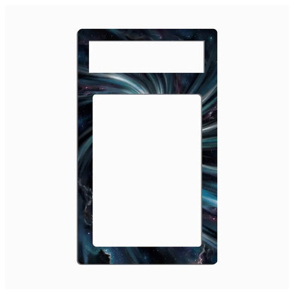 A rectangular light switch plate cover featuring a dark cosmic galaxy design with swirling blue, black, and teal nebula patterns, shown on a plain white background.