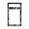 A rectangular decorative frame or plate with a large blank white center and a smaller white rectangular cutout at the top, surrounded by an abstract marbled pattern in black, purple, gold, and gray.