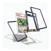 A clear protective card case with a dark blue border shown in multiple angles around a Pokémon trading card, on a clean white background.