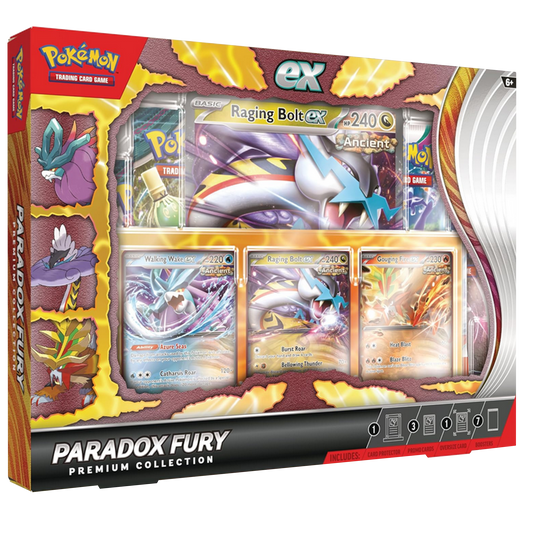 Pokémon trading card game packaging with cards and artwork on a white background