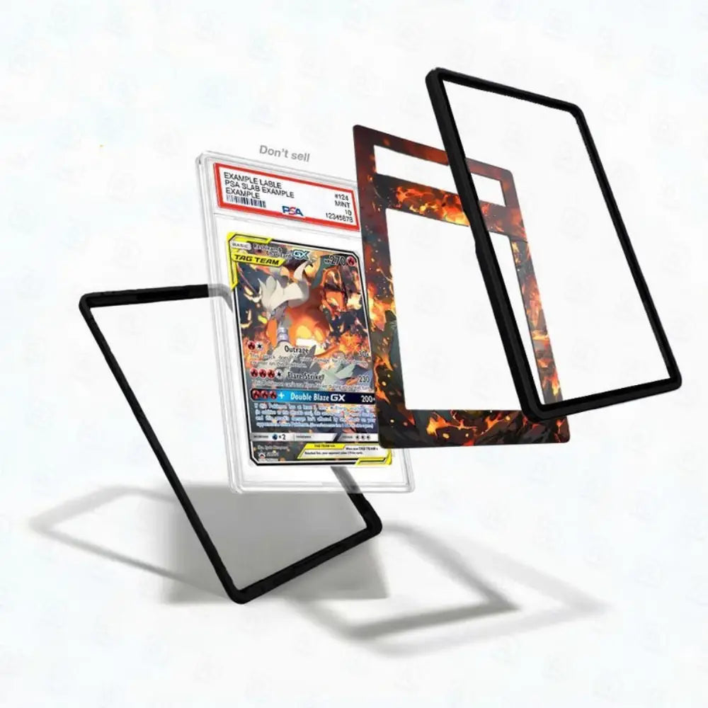 Trading card with protective sleeves on a white background