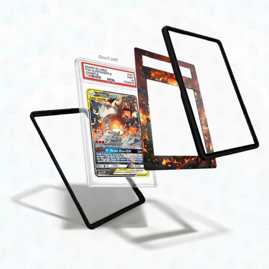 Trading card with protective sleeves on a white background