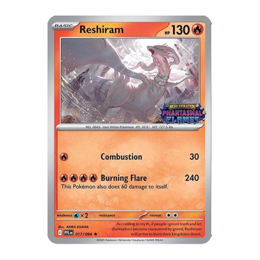 A single Pokémon trading card for Reshiram from the Phantasmal Power Passiviere set, displayed against a plain white background.