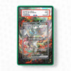 Pokémon trading card in a protective case on a white background