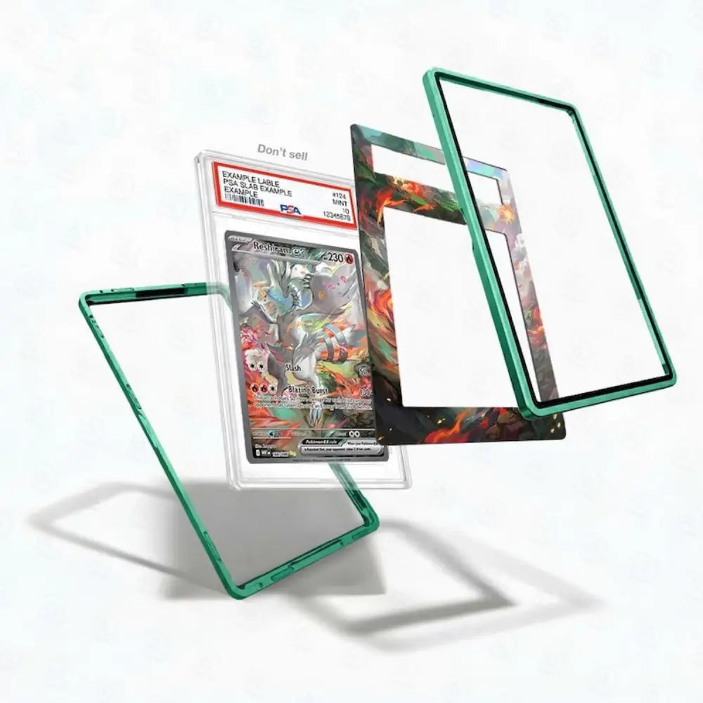 Card with protective green border on a white background