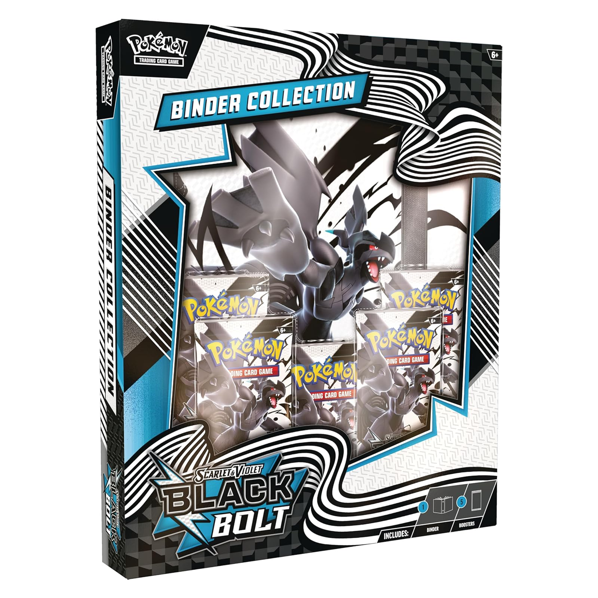 Pokémon Black Bolt Binder Collection packaging with Pokémon characters on a white background