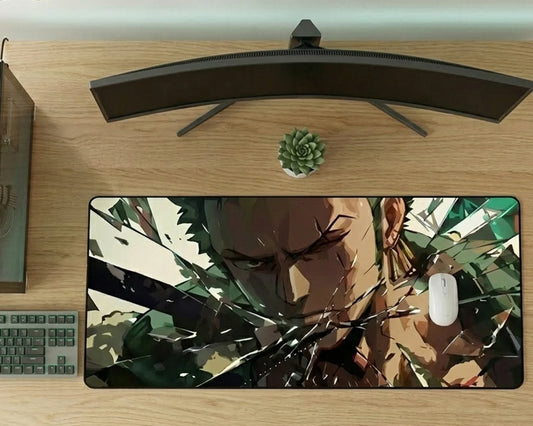 Roronoa Zoro Battle Rage Mousepad Anime Desk Mat XL One Piece Sword Slash Glass Break Effect - PokeTCG