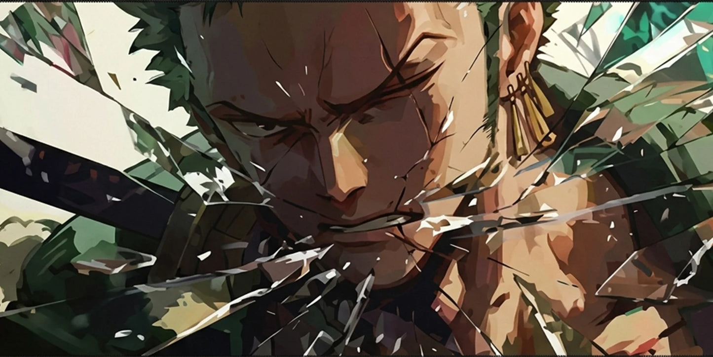 Roronoa Zoro Battle Rage Mousepad Anime Desk Mat XL One Piece Sword Slash Glass Break Effect - PokeTCG