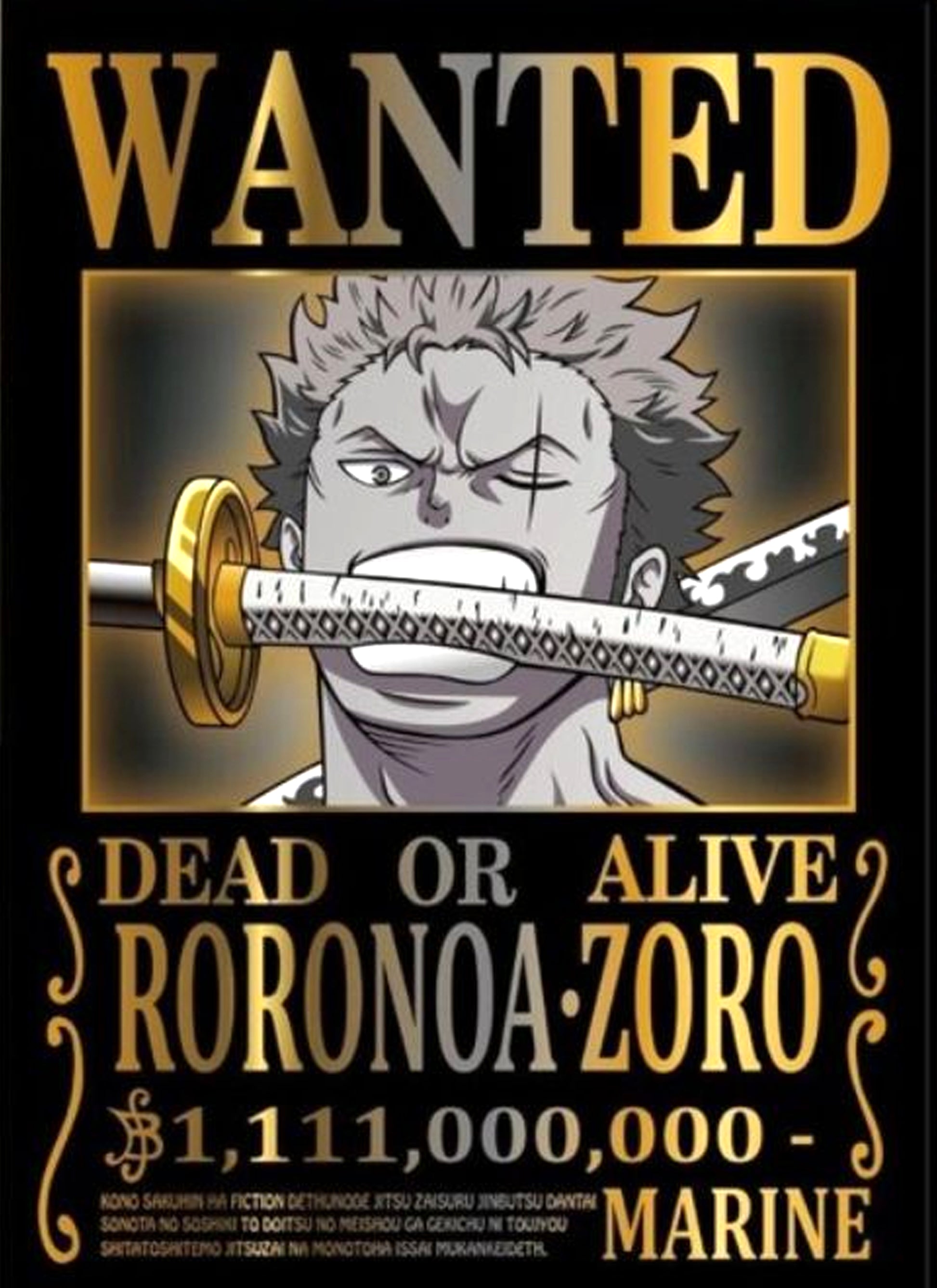 Roronoa Zoro Gold Wanted Poster Anime Wall Art - PokeTCG