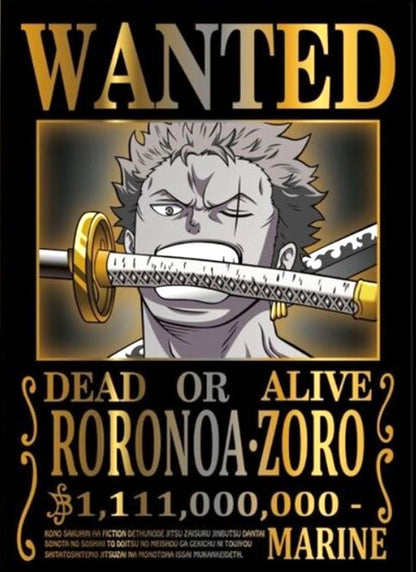 Roronoa Zoro Gold Wanted Poster Anime Wall Art - PokeTCG