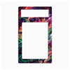 A rectangular decorative plate or cover with a colorful abstract marbled pattern in purple, pink, green, orange, and black, featuring two white rectangular cutouts at the top, shown on a plain white background.