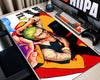 Roronoa Zoro One Piece anime gaming mouse pad featuring green hair, a stylish black and cream outfit, and bold red yellow black and white superhero-inspired artwork.