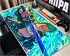 Roronoa Zoro One Piece gaming mouse pad featuring green hair, a detailed katana, dark clothing, and vibrant blue turquoise energy effects across the artwork.