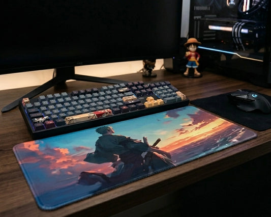 Roronoa Zoro Sunset Aesthetic Mousepad Anime Desk Mat XL One Piece Samurai Ocean Scene Gaming Pad - PokeTCG