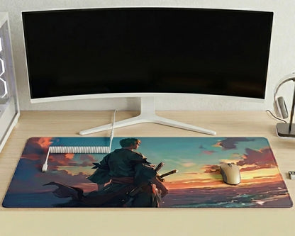 Roronoa Zoro Sunset Aesthetic Mousepad Anime Desk Mat XL One Piece Samurai Ocean Scene Gaming Pad - PokeTCG