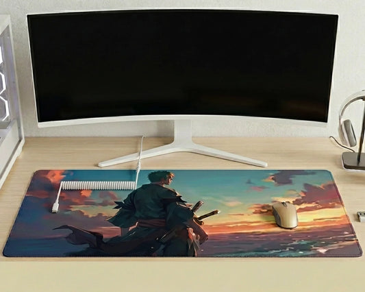 Roronoa Zoro Sunset Aesthetic Mousepad Anime Desk Mat XL One Piece Samurai Ocean Scene Gaming Pad - PokeTCG