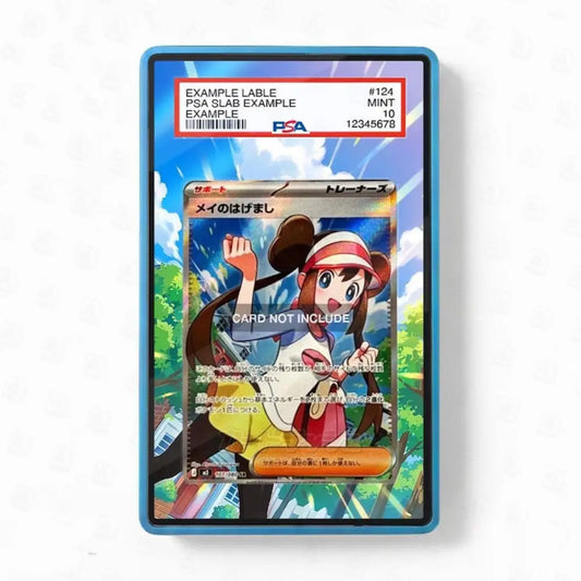 Card with character design in a protective blue frame on a white background