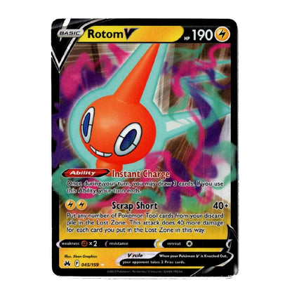 A single Pokémon trading card featuring Rotom, shown against a plain white background. The card has a black border, yellow HP text, and artwork of the orange-and-teal Rotom character with abstract purple energy effects in the background.