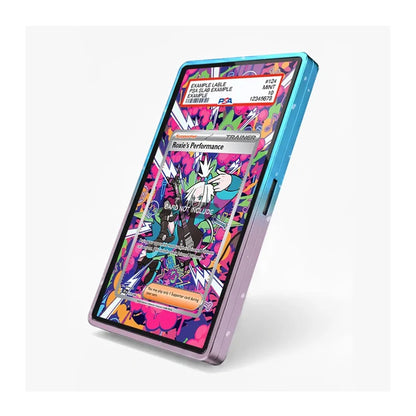 A smartphone shown at an angle on a clean white background, featuring a colorful, graffiti-style skin or wrap around the screen and frame with blue, purple, pink, orange, and black graphic elements.
