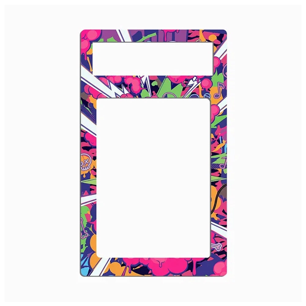 A rectangular phone case with a colorful, vibrant graffiti-style pattern featuring pink, purple, green, orange, and white abstract shapes, shown on a plain white background.