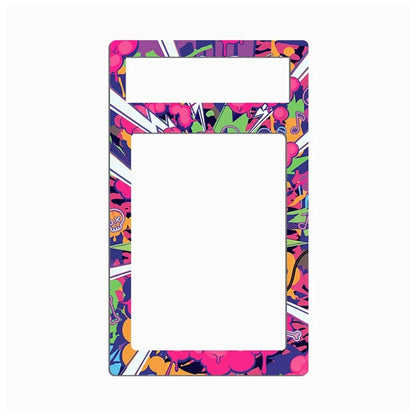A rectangular phone case with a colorful, vibrant graffiti-style pattern featuring pink, purple, green, orange, and white abstract shapes, shown on a plain white background.