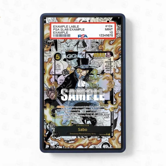 Card holder with anime-style design featuring a character and text on a white background