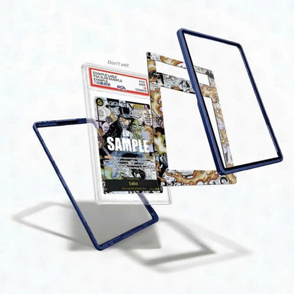 Card display frames with a sample card on a white background