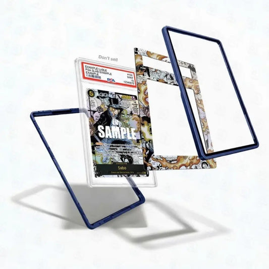 Card display frames with a sample card on a white background