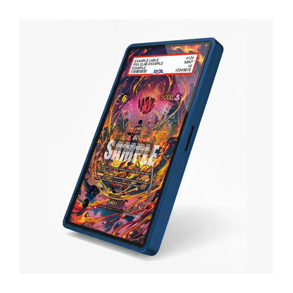 A blue protective case for a tablet, shown at an angle on a light gray background. The screen of the tablet displays a colorful anime-style graphic with the text 'SHADOLK' and a white label at the top reading 'EXAMPLE LABEL'.