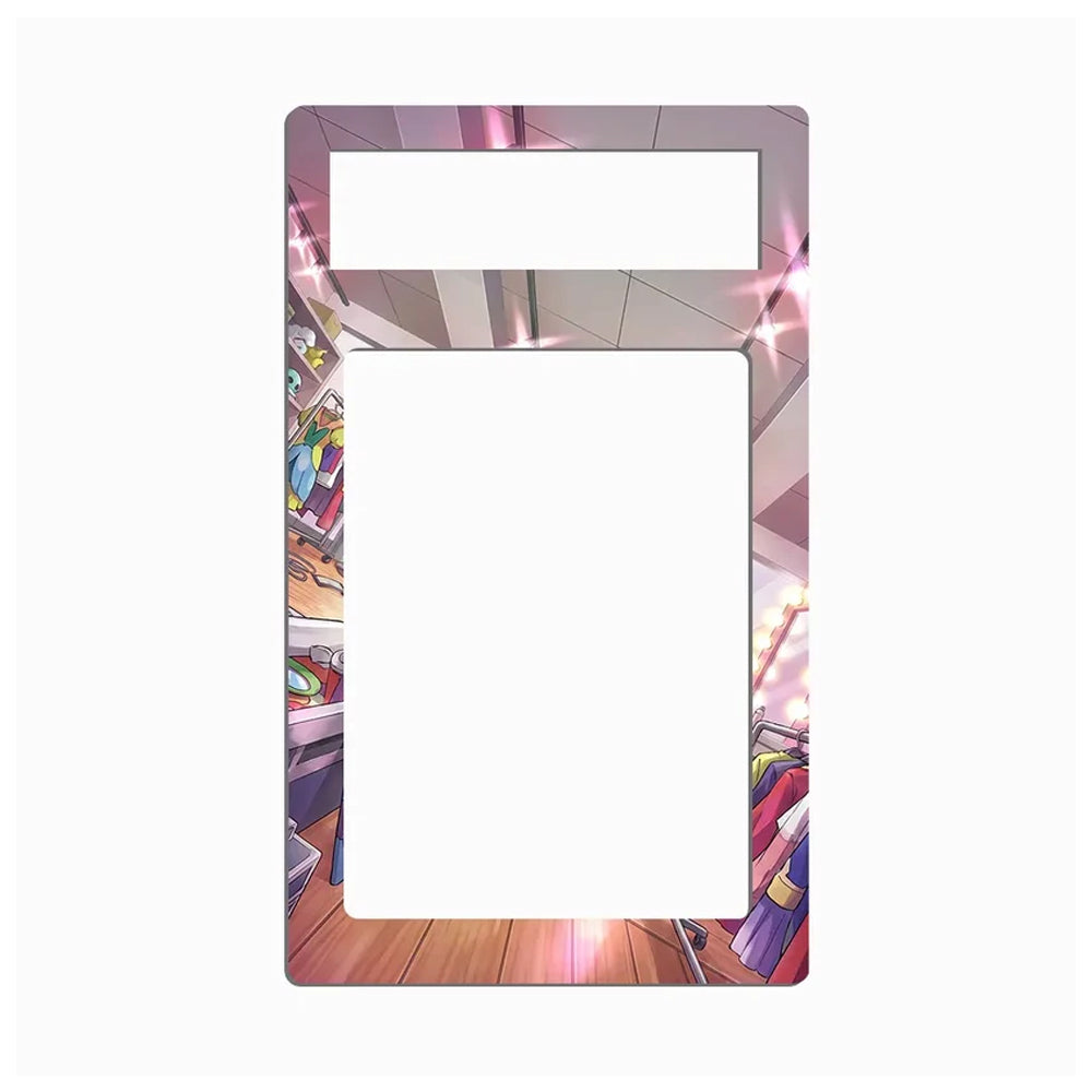 A decorative rectangular frame or plate with rounded corners, featuring an anime-style illustrated closet scene printed around the border. The center and top sections are blank white spaces, likely for mounting or design placement, set against a plain light gray background.