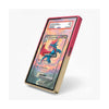 A framed art print featuring a holographic Pokémon trading card of Salamence, displayed in a 3D mockup. The frame is a split design with a metallic gold lower section and a pink upper section.